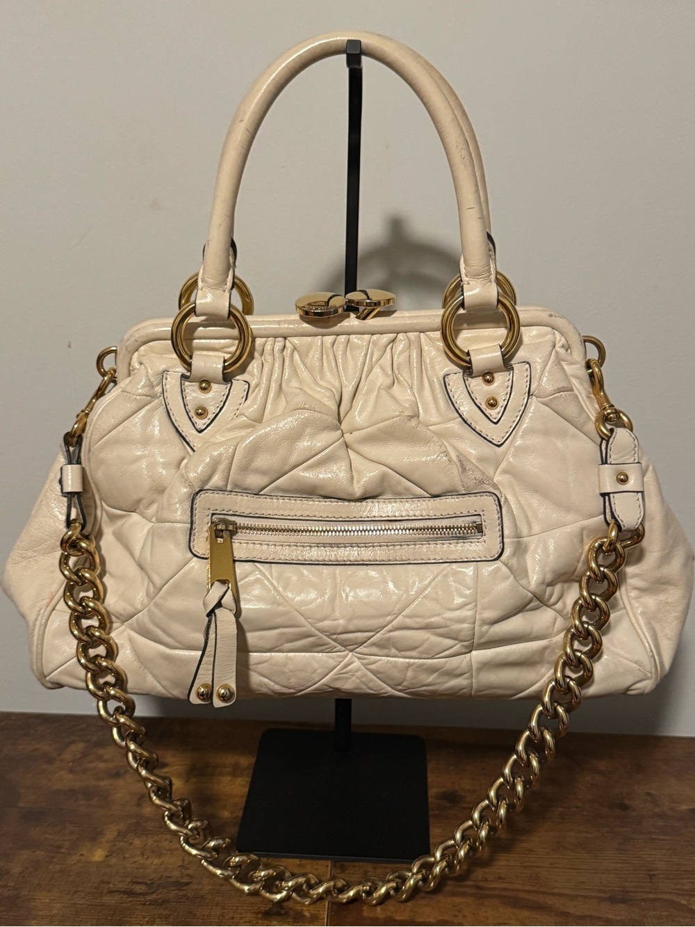 Marc Jacobs Cream Quilted Leather Stam Satchel